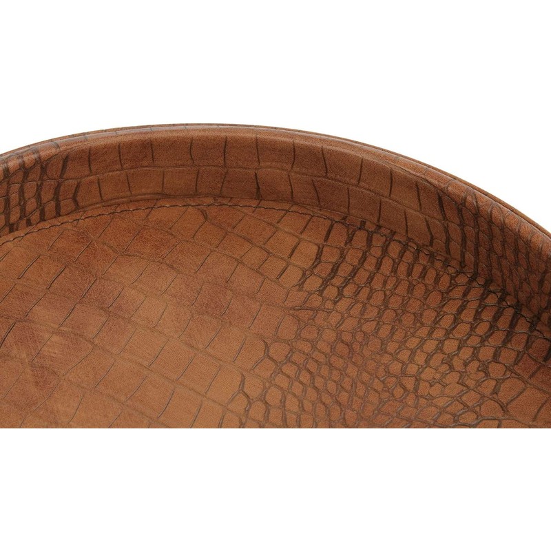 HofferRuffer Faux Leather Round Serving Tray, Vegan Croco Leather Decorative
