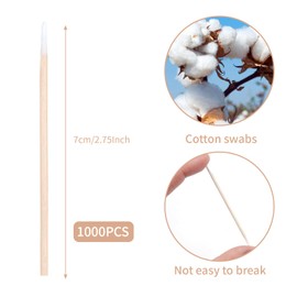 1000Pcs Cotton Buds, Microblading Cotton Swab, Cotton Swabs Wood Sticks for Eyebrow Tattoo Beauty Make-up Color Nail Seam Dedicated Dirty Picking, Wood Handle Small Pointed Tip Head (2.75Inch)