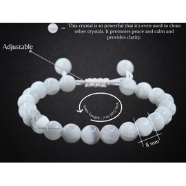 Selenite Bracelet for Women Men's Gifts - Protection Healing Crystal Bracelet - 8mm Gemstone Beaded Adjustable Bracelet Pulseras Para Hombres Mujer Stocking Stuffers