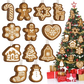 24 piezas de adornos rústicos para árbol de Navidad de madera, decoración de casa de Navidad, estrella de pan de jengibre, copo de nieve, corazón,
