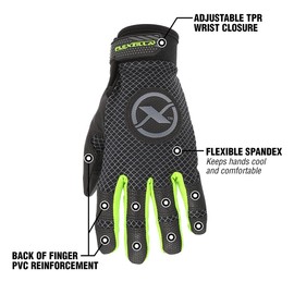 Flexzilla GH360L High Dexterity FlexFit, Polyurethane Palm, Black/ZillaGreen, L Mechanic Gloves, Large