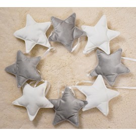 YellowNest House Bed Canopy - 100% Cotton - Bed Canopy House Bed Made of Muslin for Bed 90 x 190 and 140 x 200 cm - with Bunting Children's Room Star (Grey Bunting Star, 130 x 400 cm)