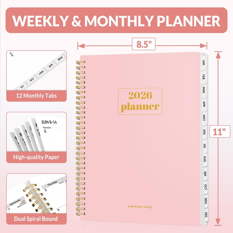 SUNEE Planner 2026 Weekly and Monthly, January 2026-December 2026, 8.5"x11",