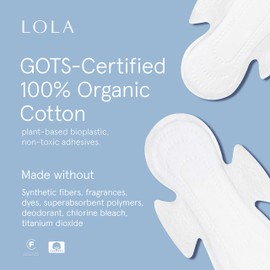 LOLA LOLA Organic Cotton Pads, 36 Count - Ultra Thin Pad with Wings, Cotton Organic Pads for Women, HSA FSA Approved Products Feminine Care, Regular