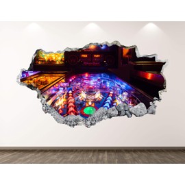 Pinball Game Wall Decal Art Decor 3D Smashed Arcade Sticker Mural Custom Gift BL104 (70"W x 40"H)