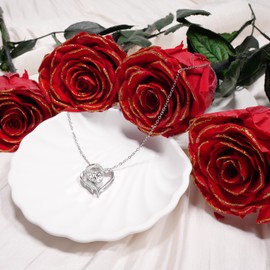 Yamonic Gifts for Women Christmas, Infinity Rose with Stem, Eternal Rose with Heart Necklace Gifts for Mum, Real Rose with Chain for Women, Preserved Flower for Valentine's Day/Mother's Day