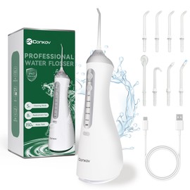 Wireless Oral Irrigator, IPX7 Waterproof Electric Oral Irrigator with 5 Modes, 8 Nozzles for Teeth Cleaning and Gum Care, 350 ml Water Tank, Water Flosser, USB Charging, White