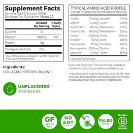Orgain Grass Fed Pasture Raised Hydrolyzed Collagen Protein Powder, Gluten Free, Soy Free, Non-GMO, Type I and III, 1 Pound