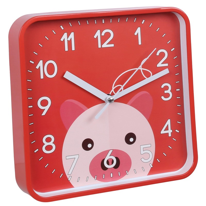 sarcia.eu Pig Wall Clock Analogue Square Clock for Kids 8x8