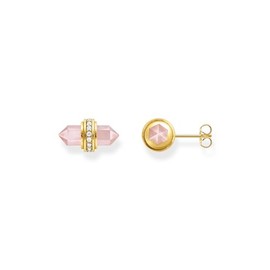 THOMAS SABO H2281-414-9 Women's Stud Earrings with Pink Onyx Crystal Gold-Plated 925 Sterling Silver 750 Yellow Gold Plating, Sterling Silver, Quartz Cubic Zirconia