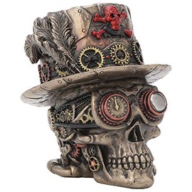 Nemesis Now Steampunk Clockwork Baron Skull Figurine Ornament, Bronze, 11cm