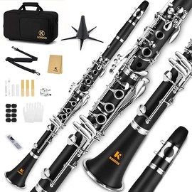 Kordos Bb Clarinet B Flat for Beginner Student Nickel-Plated with 2 Replaceable Barrels for School Band Orchestra adult kid with Hard Case, Mouthpiece, Stand, Cleaning Kit, Gloves, Strap, 3 Reeds