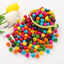 HERZWILD Approx. 400 Pieces Wooden Beads Colourful Wooden Beads Craft Beads for DIY Jewellery Making (12 mm)
