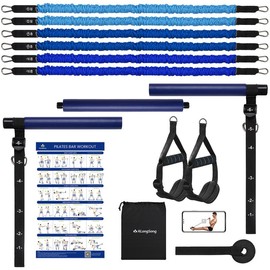 Alongsong Portable Pilates Bar Kit with Resistance Bands for Men and Women - Pilates Workout Equipment for Legs Back Core Strength & Muscle Building, Upgraded 3 Section Bar Supports Full-Body Workouts (20/40/60lb Resistance) for Home Gym Use - Pound Size