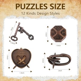 12Pcs Brain Teaser Puzzles for Adults and Teens, 3D Metal Puzzle Set with Various Difficulty Levels, IQ Logic Challenge Disentanglement Game, Fun Hand