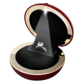 Novel Box Red Ring Box with LED Light for Jewelry Gift 3x3x1.12 Inches - Slim Rings Boxes for Proposal & Engagement - Round Ring Box for Luxury Wedding, Anniversary and Special Occasions Gifts