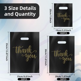 LeAptat 200Pcs Thank You Shopping Bags for Small Business with Handles, 3 Size Iclude 13.8x9.8 In, 11.8x7.9 In, 7.9x5.9 In, Retail shopping bags for Craft Shows, Clothes, Party Favors (Black)