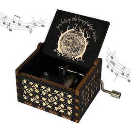 TopLucky Black Wood The Lord of the Rings Theme Music Box Wooden Engraving Hand Crank Music Toy for Birthday Christmas Thanksgiving