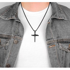 MOOGEEN Birthday Gift to Son Black Cross Necklace for Men Religious Bible Verse Black Chain Stainless Steel Jewelry Memorial Prayer Graduation Fathers Day Christmas for Son