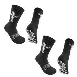 Qoncosy 2 Pairs Christian Soccer Socks,Cross Grip Anti Slip Religious Football Socks with Rubber Dots for Youth and Men