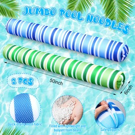 Lunmon 2 Pack Jumbo Pool Noodles for Adults 50 x 6 Inch Beans Bag Pool Floats Non Inflatable Swim Noodles Quick-Drying Mesh Fabric Floats for Summer Beach Party(Stripe)
