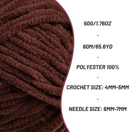 Plush Chenille Chunky Crochet Yarn - Baby Yarn for Crocheting Soft - Velvet Yarn Knitting for Blankets Crafts - Fluffy Amigurumi Yarn 50g / 65.6yd (Dark Coffee)
