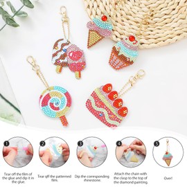 TNSLAND Diamond Painting Craft Set Children 5 Pieces 5D Diamond Painting Key Ring DIY Diamond Painting Keyring Gifts for Girls Boys 4 5 6 7 8 9 10 11 12 Years