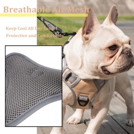 Coohom No Pull Dog Harness with Handle and Two Leash Attachments,Adjustable Outdoor Pet Harness with Reflective Oxford Material for Small Medium Large Dogs (M, Khaki 2022)