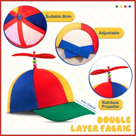 Hillban 8 Pcs Rainbow Propeller Hat Tulle Tutu Skirt Helicopter Top Hat Bow Tie Y Back Style Suspenders for Women Costume(Small)