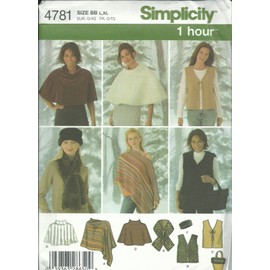 Simplicity 4781BB Sewing Pattern Misses 1 Hour Pattern Poncho Bag Vest Size L-XL