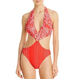 Vince Camuto Riviera Dei Fiori Ring Mixed Pring Monokini w/Removable Soft Cups Ties Poppy 6
