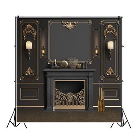 Yeele Fireplace Backdrop 10x10ft Vintage Style Interior Black Gold Fireplace Photography Background Luxury Wall Art Home Decorations Portraits Photo Studio Props