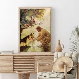 YEEIFFD 5D Diamond Art German Shepherd and God Diamond Painting Kits for Adults Paint by Number for Home Recreation and Wall Decoration 12x16 Inch