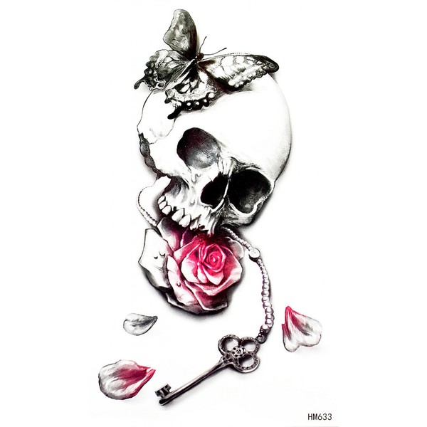 GGSELL GGSELL New Design Product Dimension 6.69 inches x 3.74 inches (17 x 9.5 cm) Beautiful Skull with Black Roses and Pink Rose Tattoo Stickers