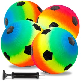 Jeffbaubl 4Pcs Playground Balls,Rainbow Balls Kickballs with 1 Hand Pump,8.5 Inch Inflatable Playground Ball Kick Balls Handball,Colorful Dodgeball for Kids Adults Indoor Outdoor Games Use(Soccer)