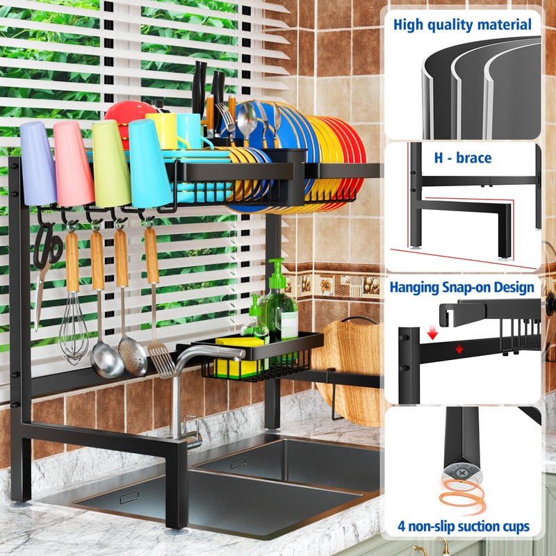 SNSLXH 2-Tier Over The Sink Dish Drying Rack, Kitchen Large