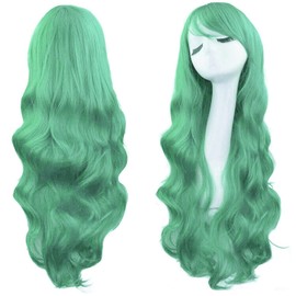 Rbenxia Curly Cosplay Wig Long Hair Heat Resistant Spiral Costume Wigs Anime Fashion Wavy Curly Cosplay Daily Party Mint Green 32" 80cm