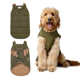 BICOPET Dog Coats for Small, Large Dogs Winter Waterproof, Reversible Dog Jackets, Reflective Adjustable Pet Snowsuit Clothes Turtleneck Fleece Vest for Medium Dogs Puffer Jacket-Green Brown, XS