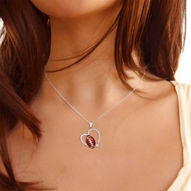 APOTIE Sterling Silver Football Pendant Necklace - Hypoallergenic Sports Jewelry Gifts for Women Sports Lovers (Rugby Football)