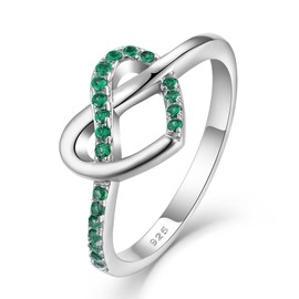 YL Infinity Love Knot Heart Promise Ring 925 Sterling Silver Created Emerald Anniversary Band Jewelry for Women-size9