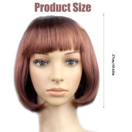 Jidyllic Short Brown Wigs,Brown Wig with Bangs Fashion Short Straight Flat Bang Wigs for Girls Straight Bangs Wig for Women for Daily Use