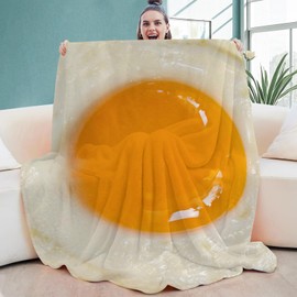 Egg Blanket with Fried Egg Design, Funny Food Throw for Adults & Kids, Novelty Unique Gifts for Boys, Girls 120CM