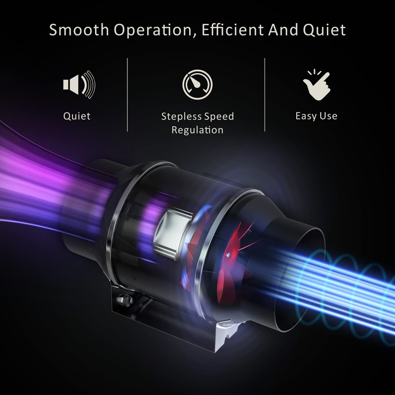 Toolazy Quiet 4" Inline Duct Fan 214 CFM Ventilation Exhaust