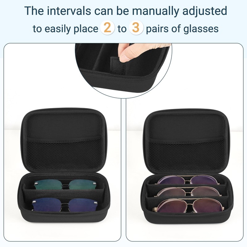 Mkono Travel Sunglasses Organizer Glasses Case Multiple Pairs with Adjustable