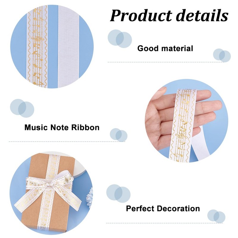 GOMAKERER 48 Yards Musical Note Ribbon, White Polyester Musical Notes