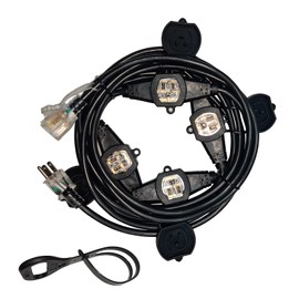 25FT Power Extension Cord - 3 Prong, 14 Gauge SJTW 5-15R Cable - Male Plug to Female Connector - 5 Outlet - Multiple Evenly-Spaced Plug - Suitable for Stage Setting or Outdoor - UL Certified