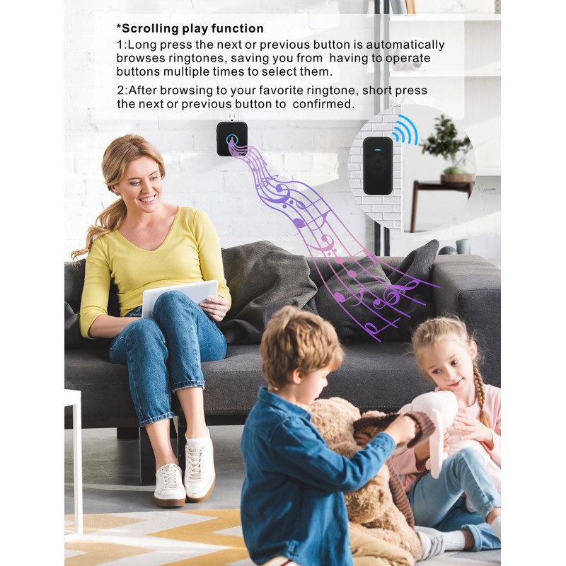 FOVKSUC Wireless Doorbell, Waterproof Door Bell Kit with 60 Chimes