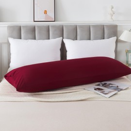WhatsBedding Body Pillow Cover Cotton Fabric, Long Pillow Case Breathable & Skin-Friendly, Envelope Closure - Burgundy Red (21x54 inch)