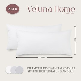Veluna Home Cushion Cover 40 x 80 cm - 100% Cotton (Set of 2) - White - Densely Woven with 57 Threads/cm² - Pillowcase - Oeko Tex Certified - Renforcé Cushion Cover for Cushions with Zip