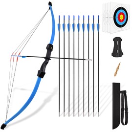 Bow and Arrow Set for Kids Youth Bow Set, 45" Archery Bow and Arrows for Teens Kids with 1 Bow 9 Arrows 4 Target Face 1 Arm Guard 1 Quiver 1 Sight Pin, Long Bow Archery Set - Gift for Beginner Archers